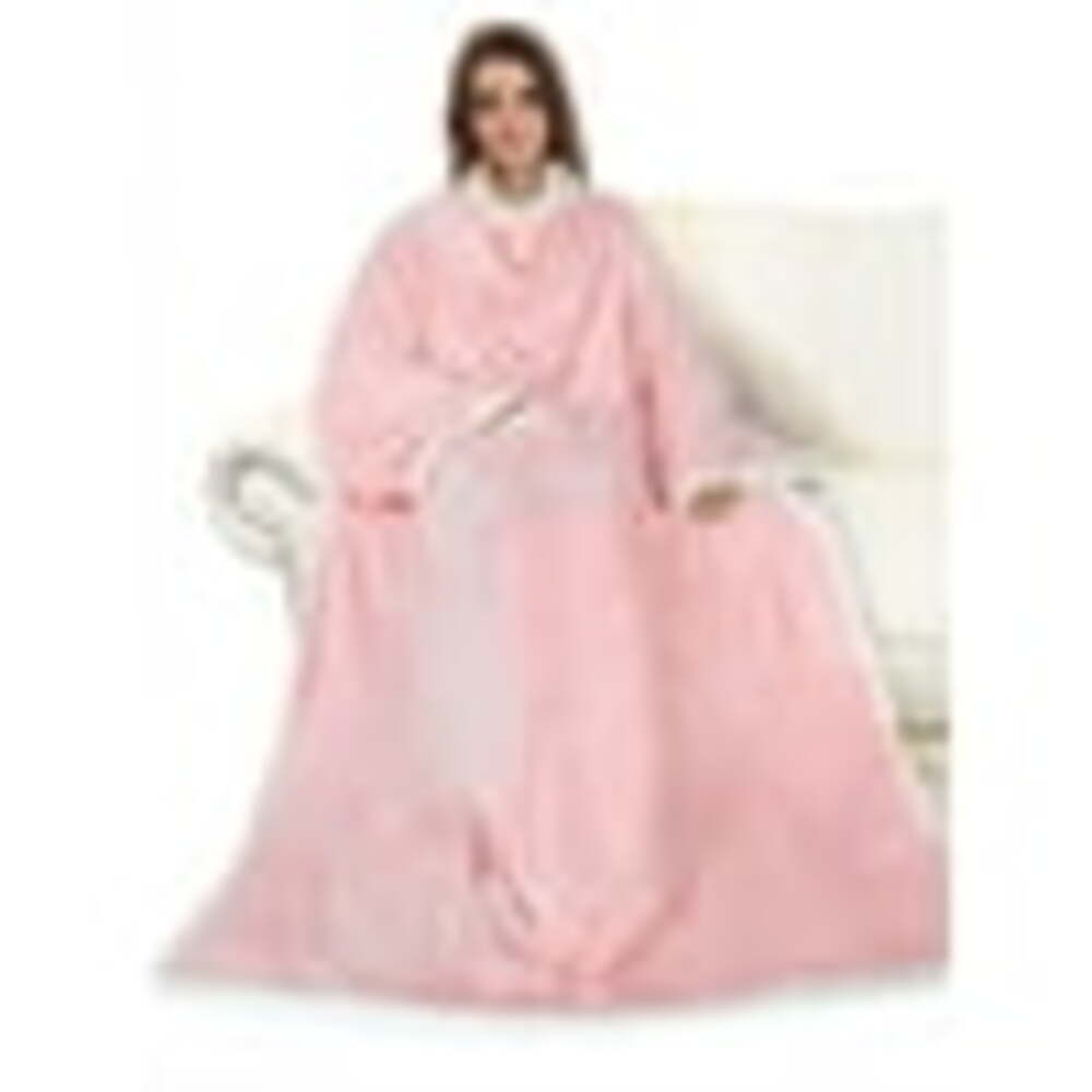 Cozy Pink Fleece Throw Blanket with Sleeves